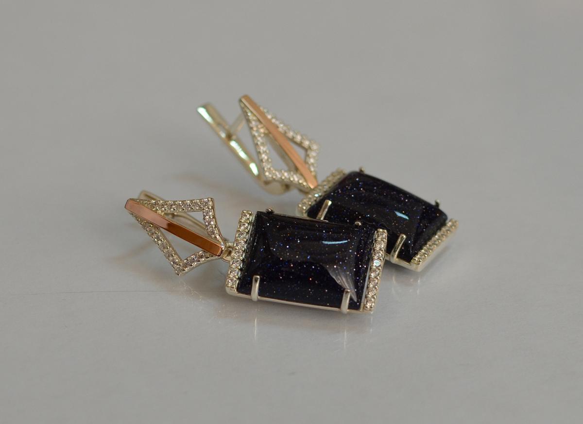 Серебряные серьги Sil с кабашонами 146s-5 Темно-синий (Sil-1150)