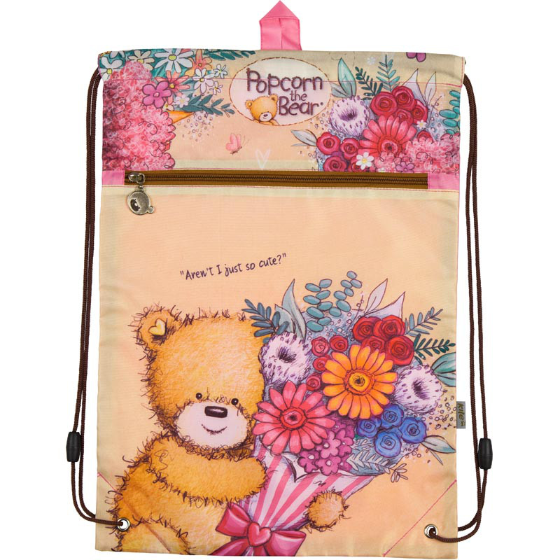 Сумка для взуття з кишенею Kite Popcorn Bear Персиковий (PO18-601M-2)