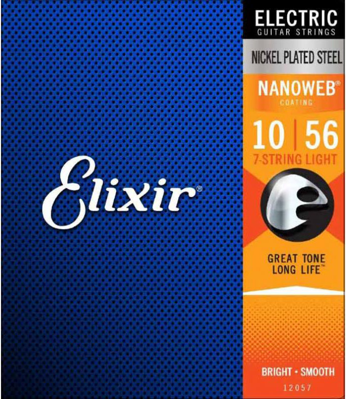 Струни для електрогітари Elixir 12057 Nanoweb Nickel Plated Steel 7-String Light 10/56