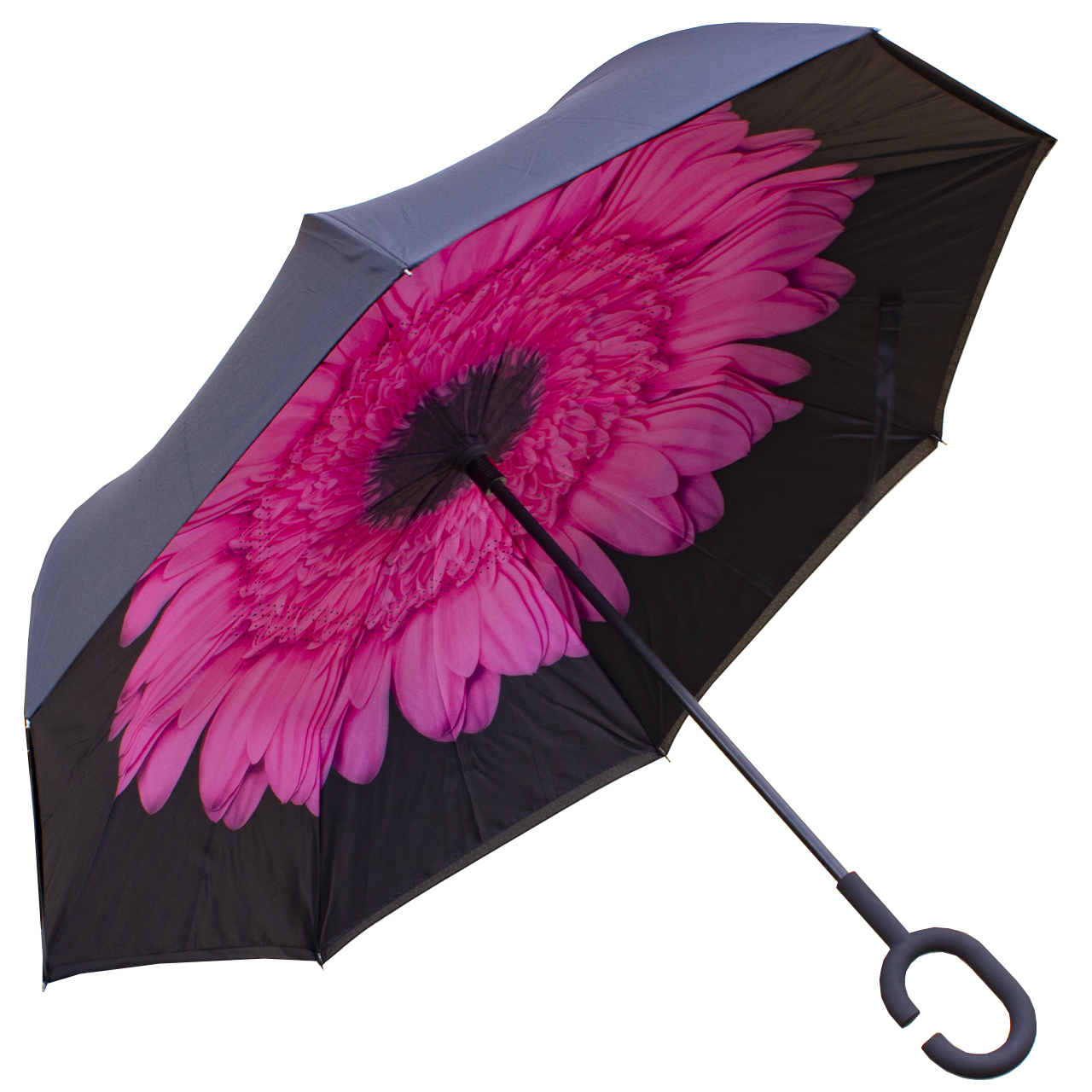 Зонт женский Up-Brella цветок Черно-розовый (2907-9207)