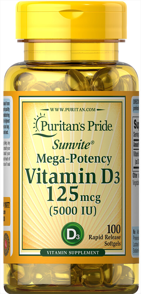 Витамин Д3 Puritans Pride 5000 МЕ 100 капсул (32721)