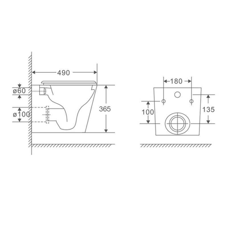 Унитаз подвесной Mixxus Premium Quadro-0301-R 490x340x360mm система смыва Rimless (MP6452)
