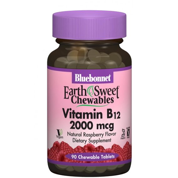 Метилкобаламин Bluebonnet Nutrition Earth Sweet Chewables Vitamin B12 2000 mcg 90 Chewable Tabs Raspberry