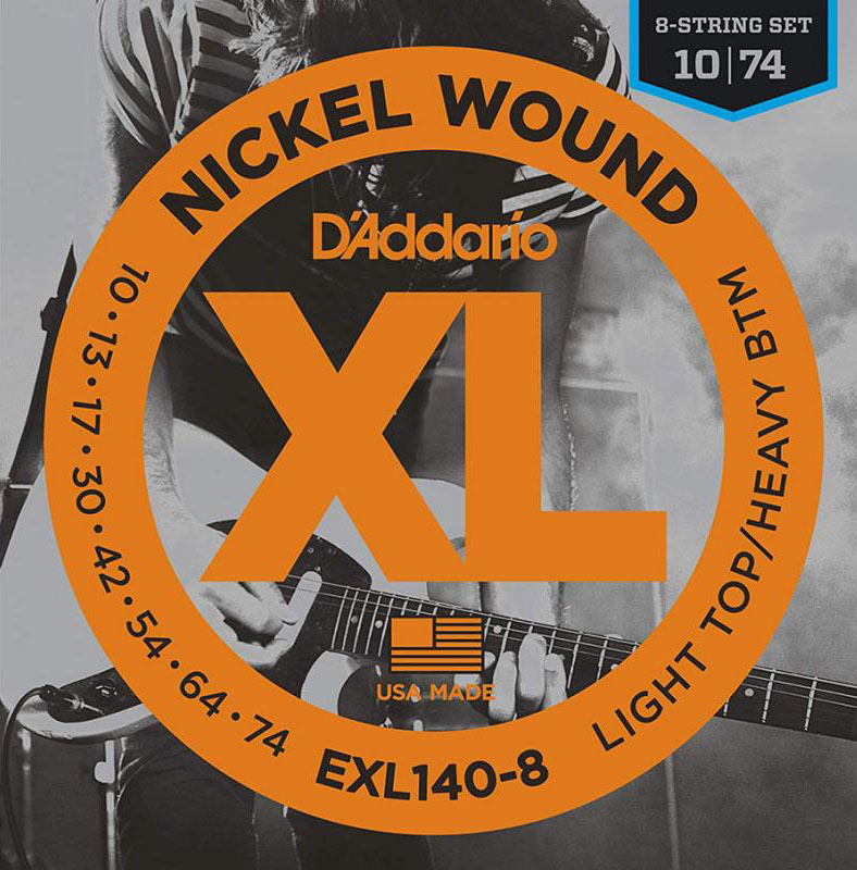 Струни для електрогітари D'Addario EXL140-8 Nickel Wound Light Top/Heavy Bottom Electric 8-Strings 10/74