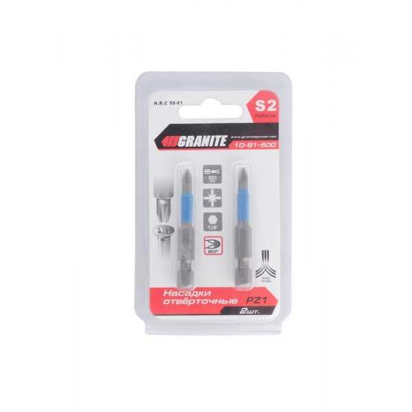 Насадки отвёрточные РZ1*50 мм S2 2 шт Granite GM (10-91-500)