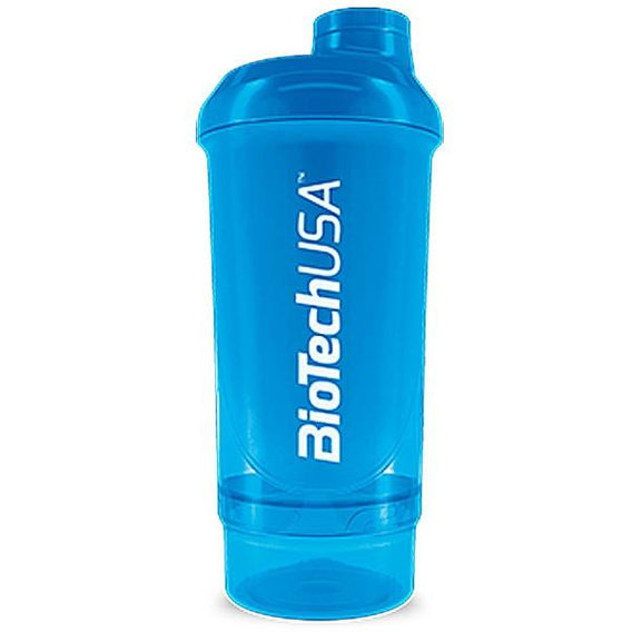 Шейкер BioTechUSA Wave+ Compact shaker 500ml /+150ml container/ Schocking Blue