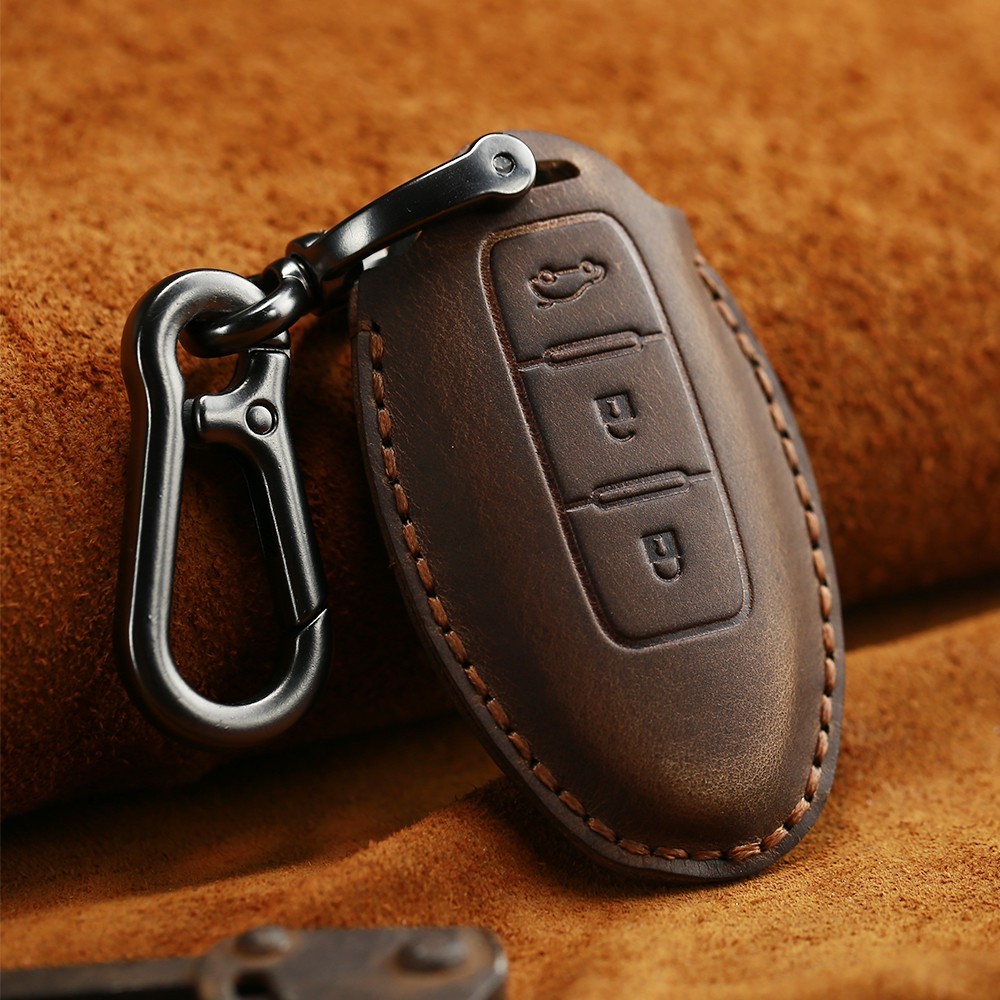Премиальный кожаный защитный чехол для флип ключа Nissan (Ниссан) черный 3 кнопки