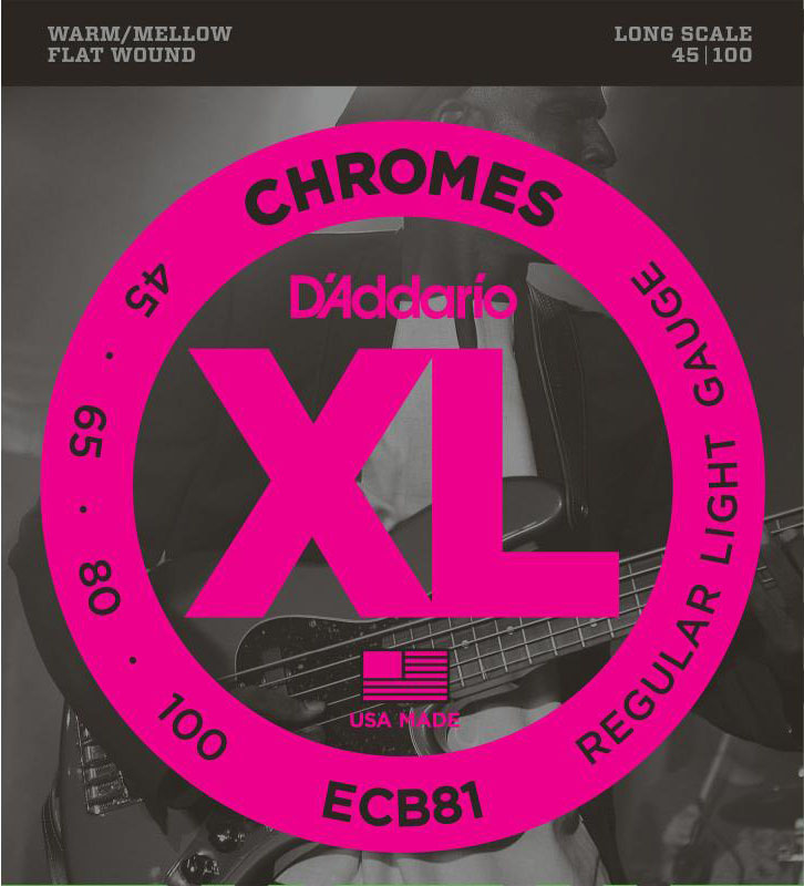 Струни для бас-гітари D'Addario ECB81 Chromes Flatwound Regular Light Bass Strings 45/100