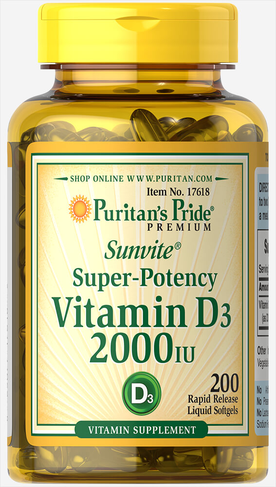 Вітамін Д3 Puritans Pride 2000 МО 200 капсул (31191)