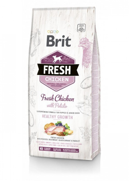 Сухой корм для щенков и юниоров Brit Fresh Chicken  Potato Healthy Growth 12 кг