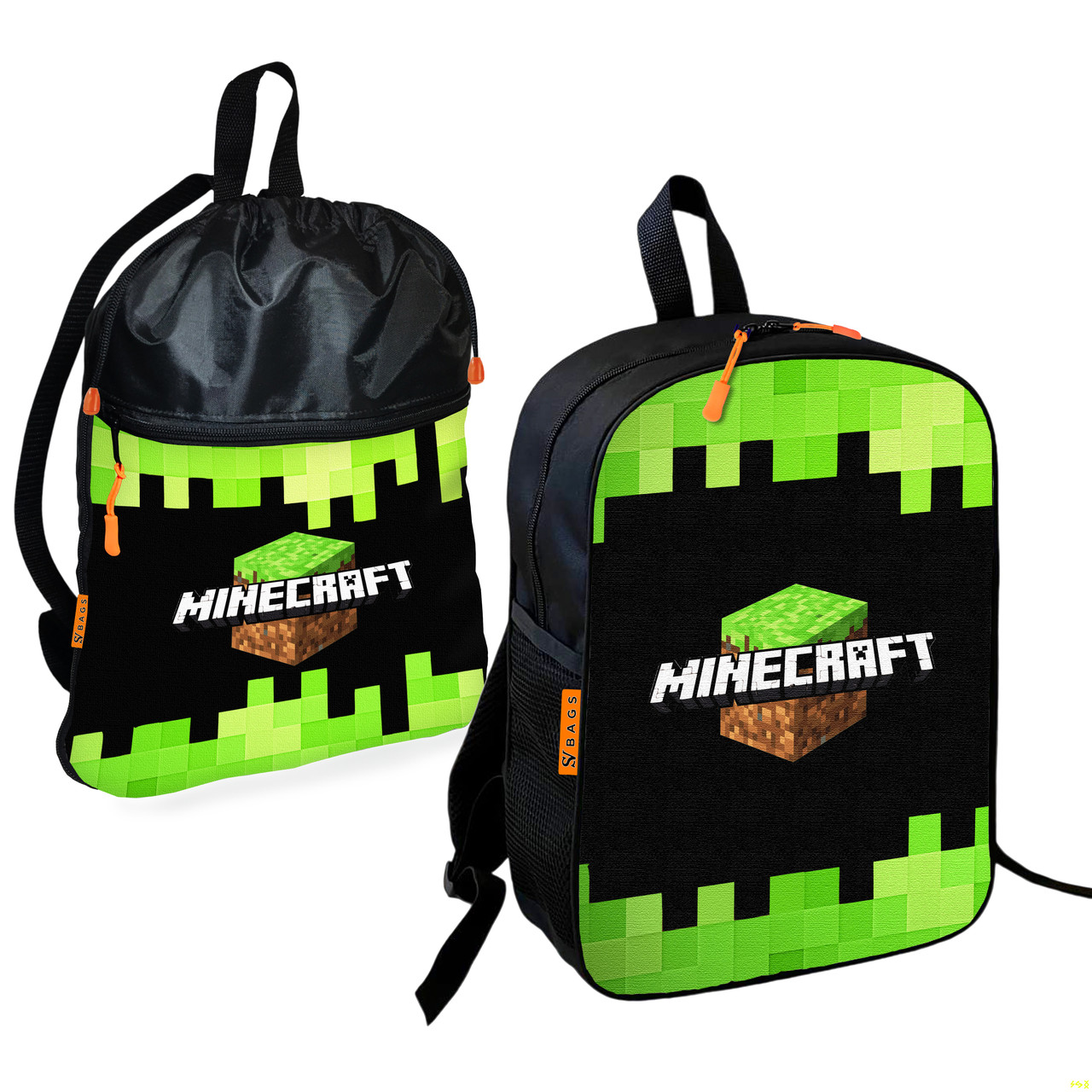Дитячий шкільний рюкзак Minecraft з сумкою для взуття, набір 2 предмети