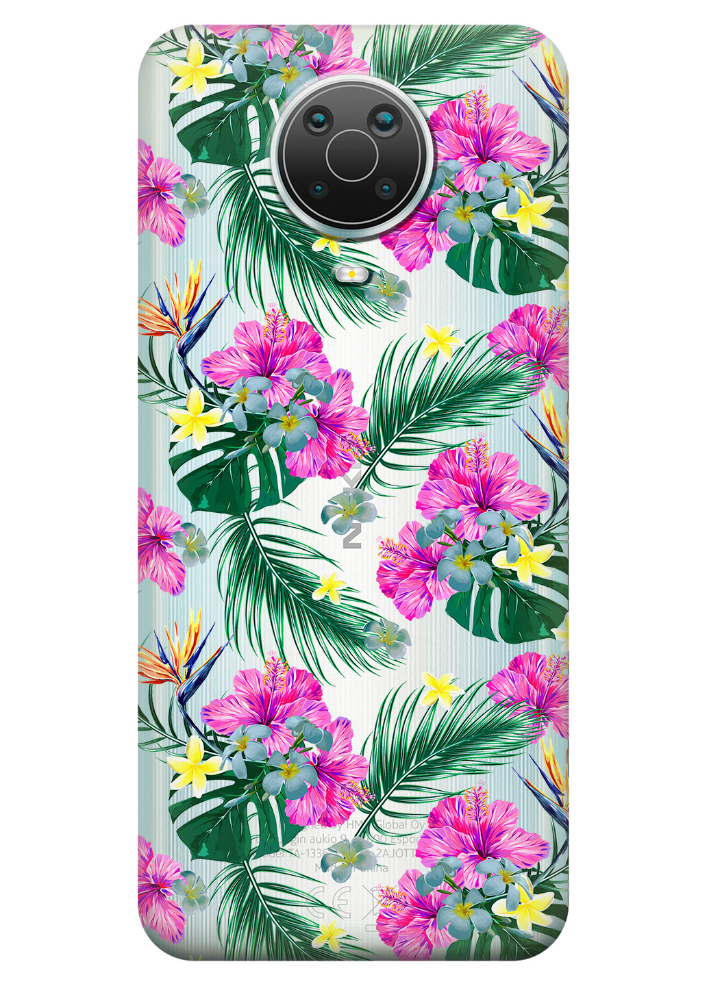 Прозрачный силиконовый чехол iSwag для Nokia G20 с рисунком - Тропические цветы (KS15129)