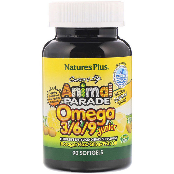 Омега 3-6-9 Nature's Plus Animal Parade, Omega 3/6/9 Junior 90 Softgels Natural Lemon Flavor