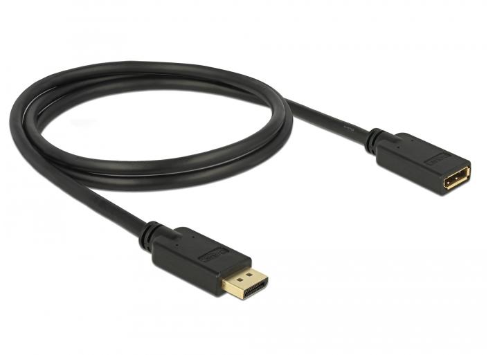 Кабель монітора-сигнальний Delock DisplayPort M/F  1.0m v1.2 4K@60Hz 19pin D=7.3mm Cu чорний (70.08.3809)