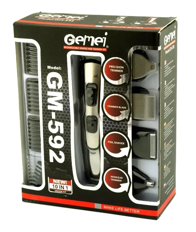 Триммер Для Стрижки Gemei Gm-592 10 В 1 Машинка Для Волос Бороды Усов Серый