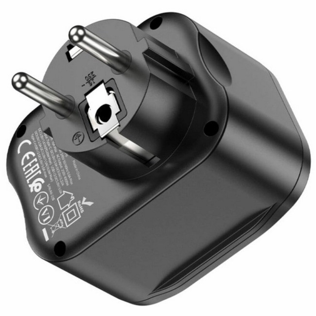 Мережевий адаптер 1 розетка + 2USB + Type-C + QC HOCO NS3 Black