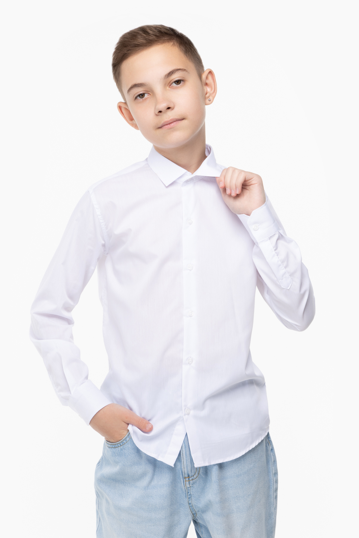 Рубашка однотонная для мальчика Pitiki 1226 152 см Белый (2000989800057)