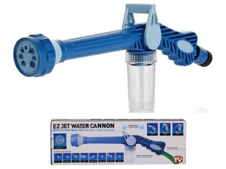 Насадка на шланг розпилювач води з відсіком для миючих засобів Ez Jet Water Cannon Біло-синій (n-564))