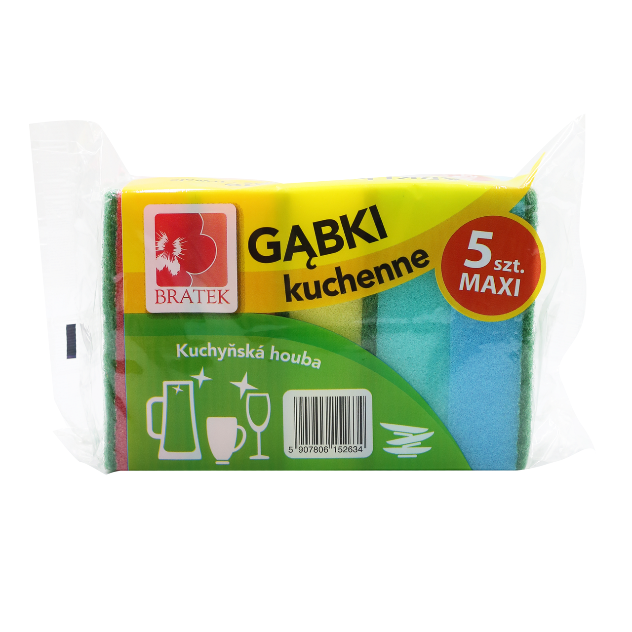 Губки для миття посуду Bratek MAXI 5 шт Різнокольоровий
