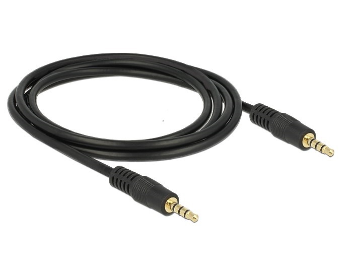 Кабель аудіо-сигнальний Delock Jack 3.5mm 4pin M/M 2.0m Stereo 1:1 AWG24 AUX Gold чорний (70.08.3436)