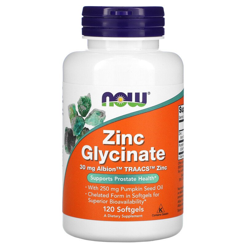 Микроэлемент Цинк NOW Foods Zinc Glycinate 30 mg 120 Softgels