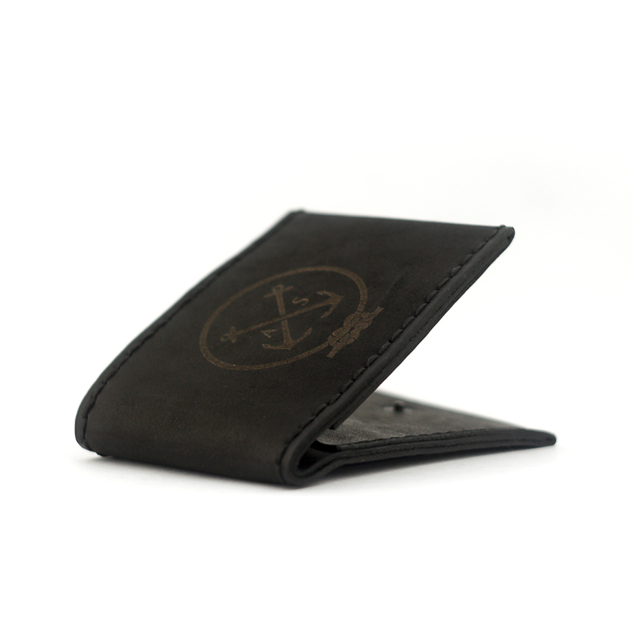 Чоловічий гаманець шкіряний на кнопці Wallet Slim (as120201) Чорний