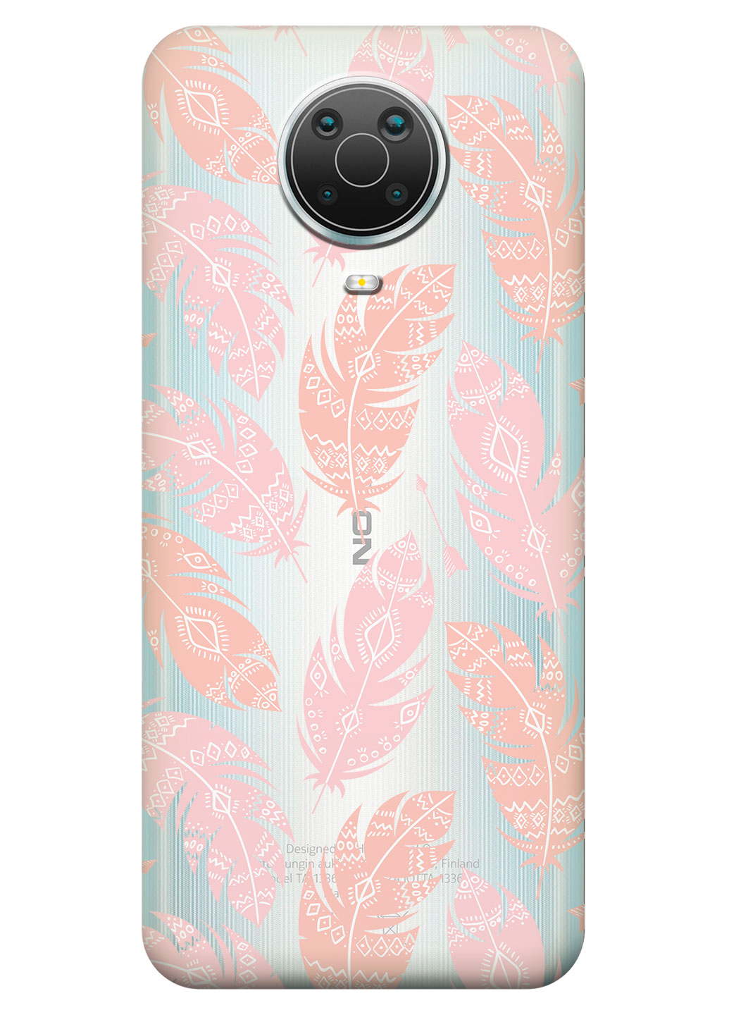 Прозрачный силиконовый чехол iSwag для Nokia 6.3 с рисунком - Розовые перья (KS14977)