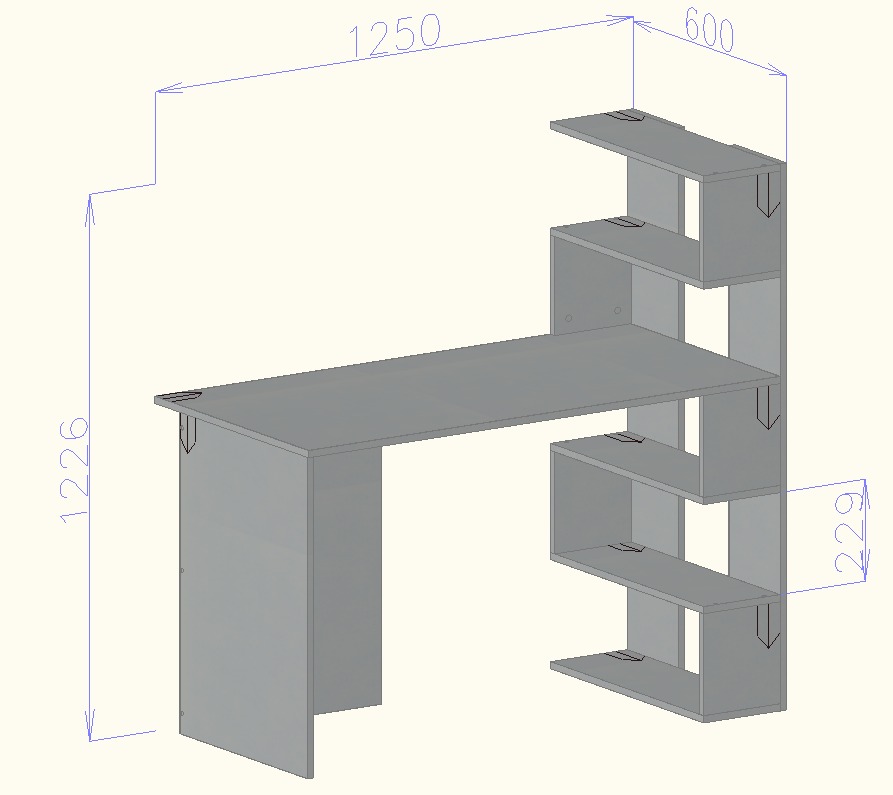 Письменный стол с полками No Brand Open shelf 1250х600х750 мм Антрацит (13624989)