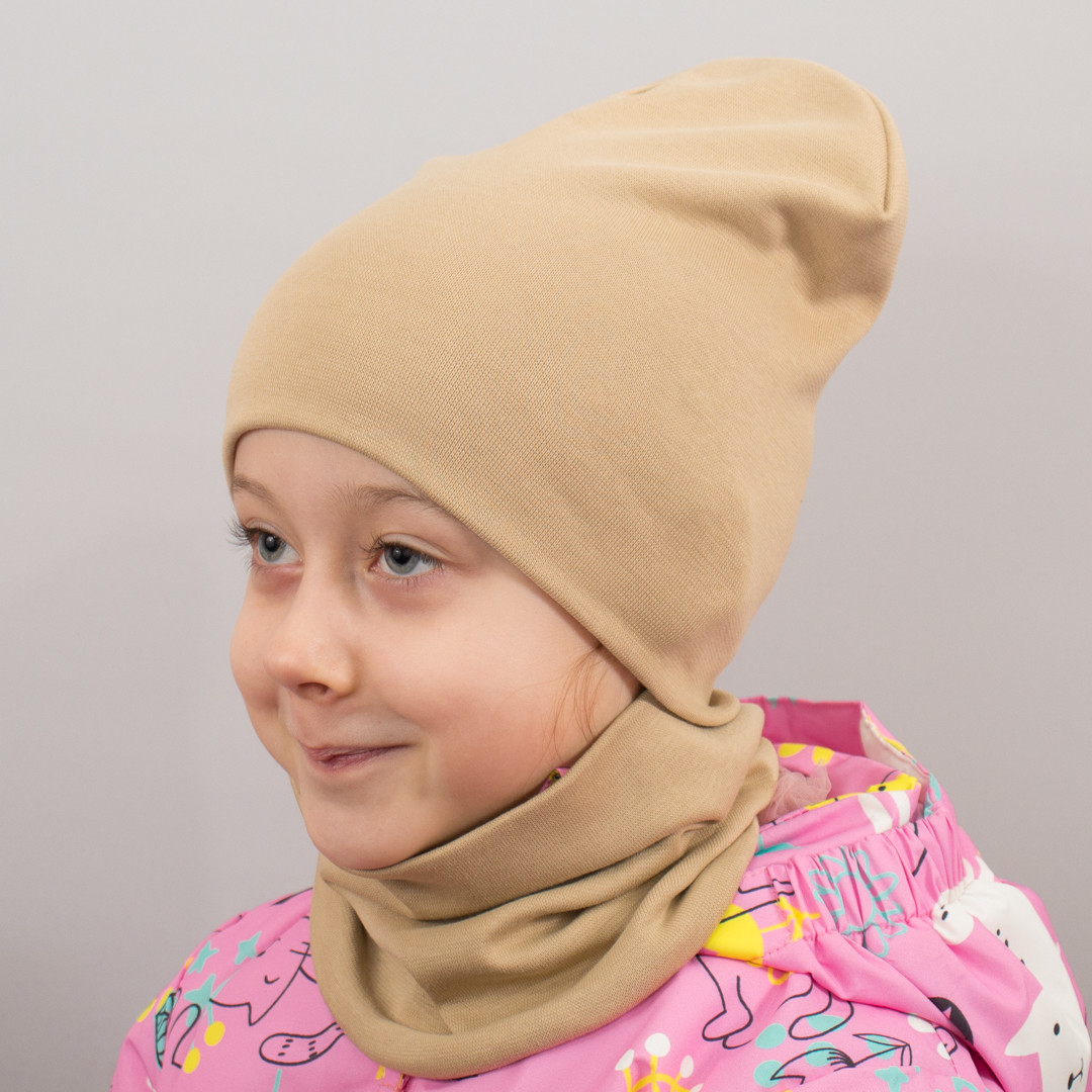 Детская шапка с хомутом КАНТА размер 52-56 беж (OC-564)