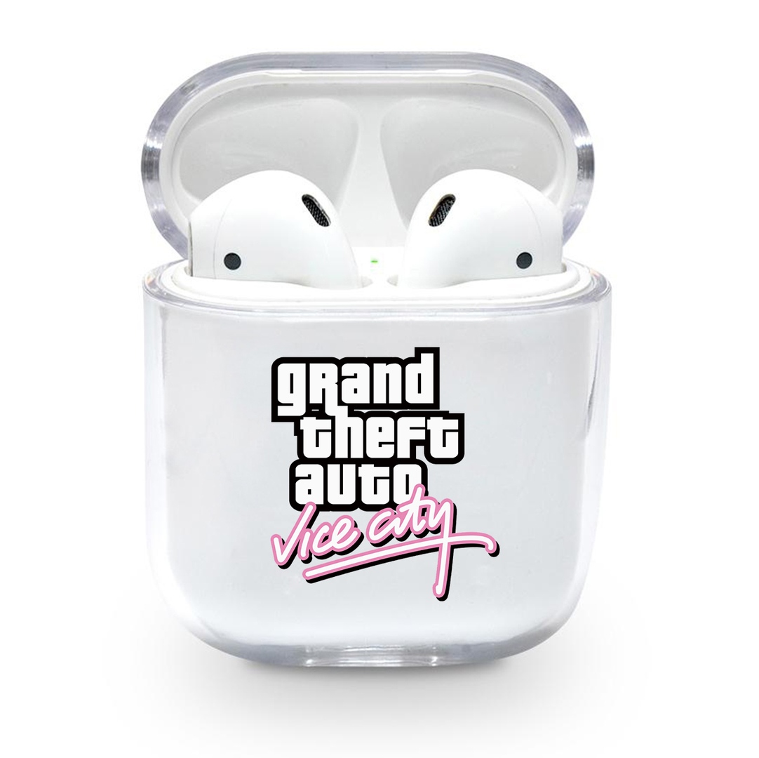 Прозрачный силиконовый чехол Apple AirPods с рисунком - Grand Theft Auto (KAP1160)