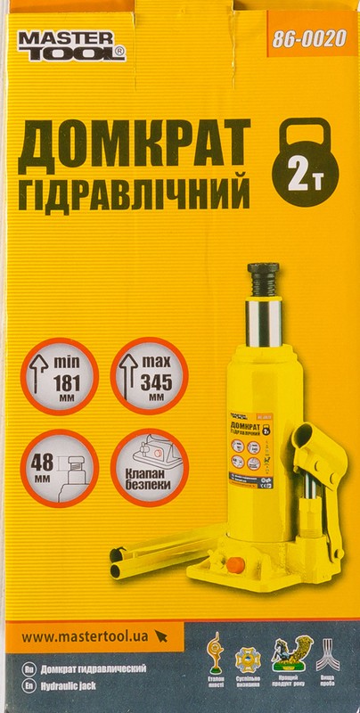 Домкрат гидравлический бутылочный MASTERTOOL 2 т 181-345 мм (86-0020)