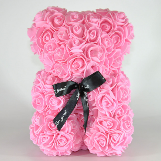Мишка из роз Bear Flowers 27 см Pink (hub_ayKU90620)