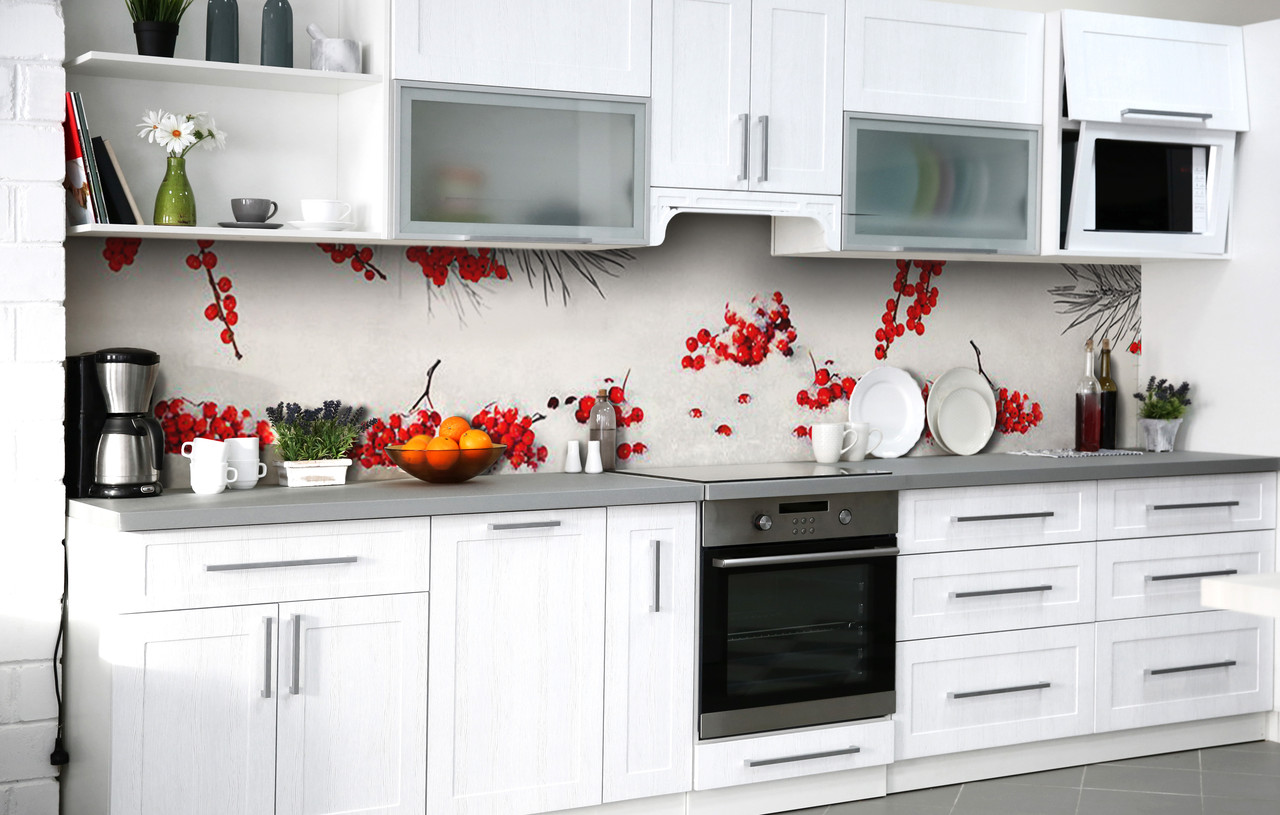 Скидали на кухню Zatarga «Червоні ягоди» 600х2500 мм вінілова 3Д наклейка кухонний фартух самоклеюча