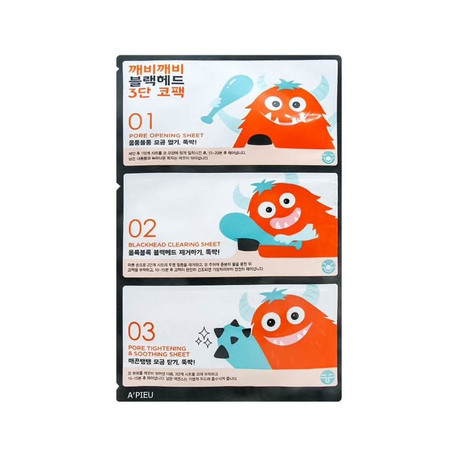 Набор для очищения носа от черных точек A'pieu Goblin Blackhead 3-Step Nose Pack 3 г /0.2 г / 3 г (8809530062616)