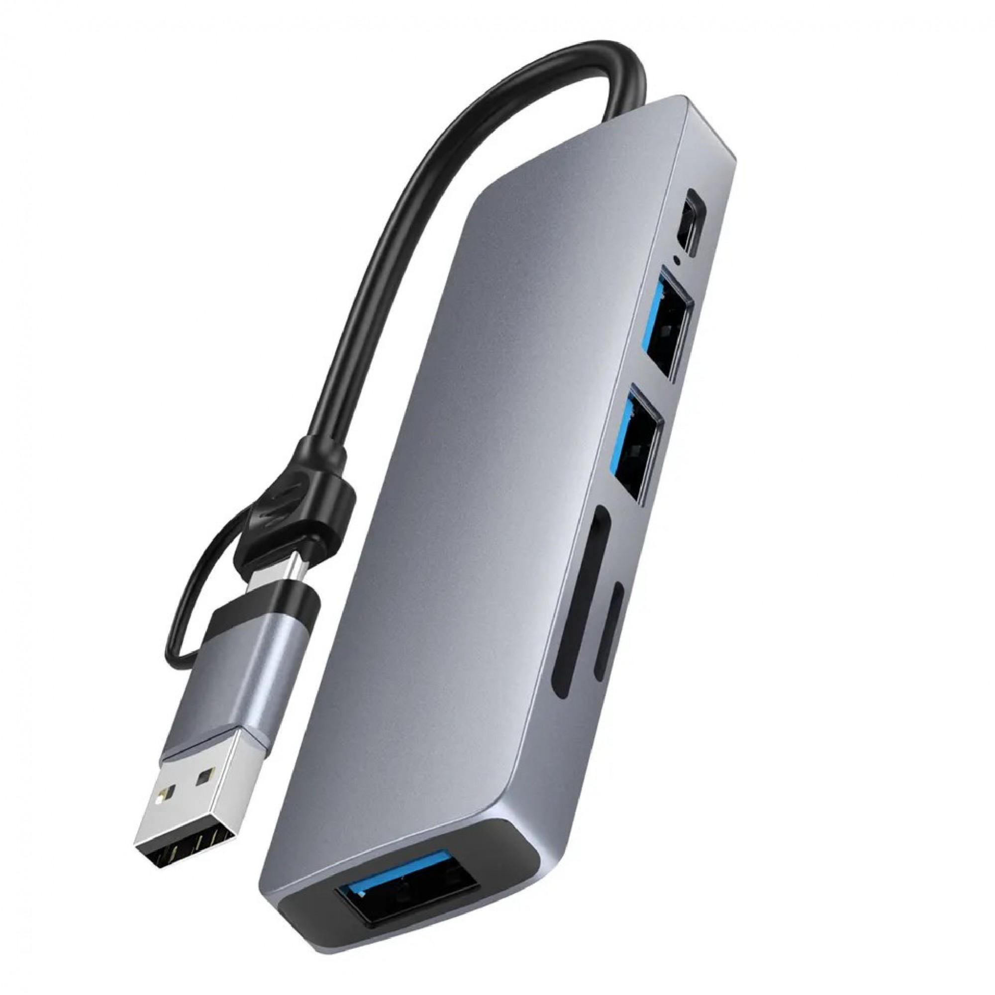 USB-хаб XON SmartHub 6 в 1 SD/TF + Type-C + USB3.0 + 2хUSB2.0 Серый (UHUHP062322G 5146)