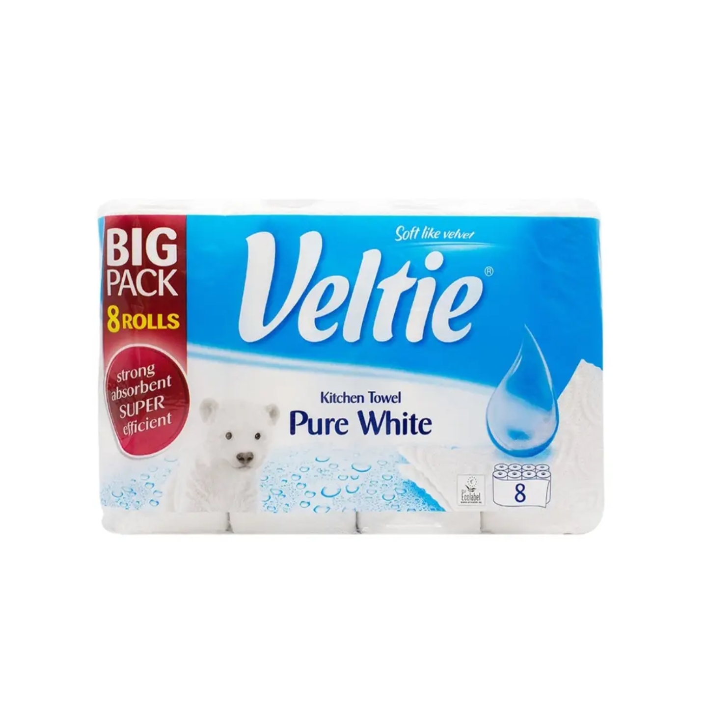 Бумажные полотенца Veltie Pure White 8 рулонов 2 слоя 47 отрывов