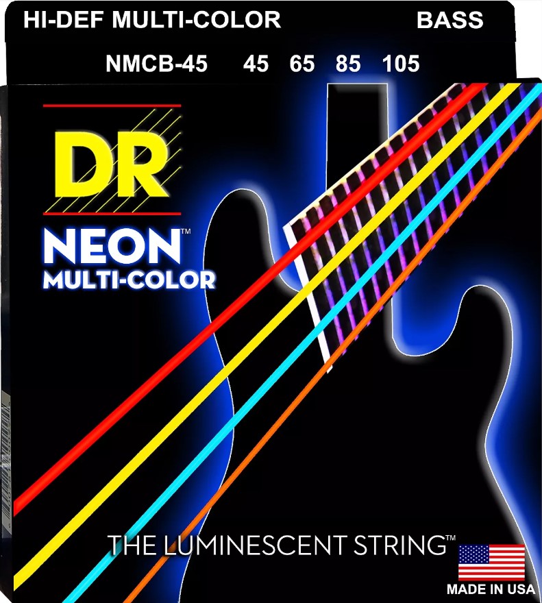 Струни для бас-гітари DR NMCB-45 Hi-Def Neon Multi-Color K3 Coated Medium Bass Guitar 4 Strings 45/105