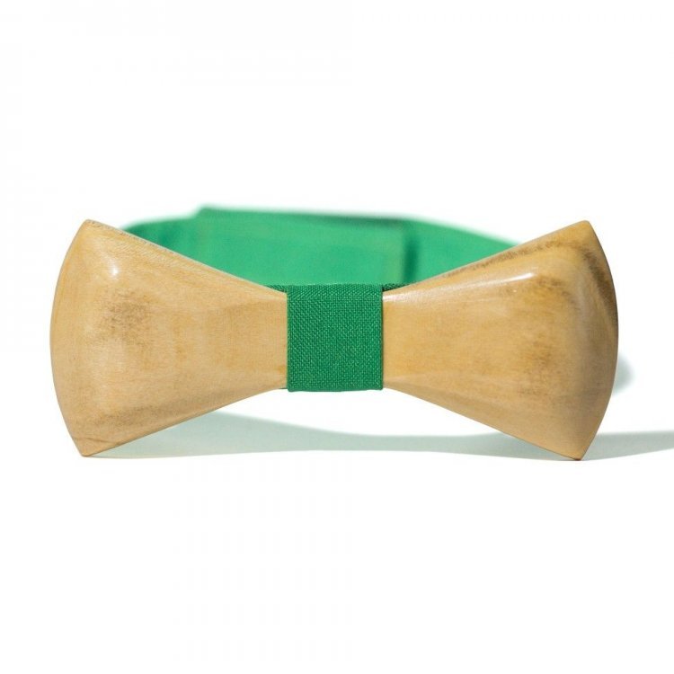 Дерев'яна Краватка Метелик Gofin Об'ємний З Зеленою Тканиною Gbdh-8031