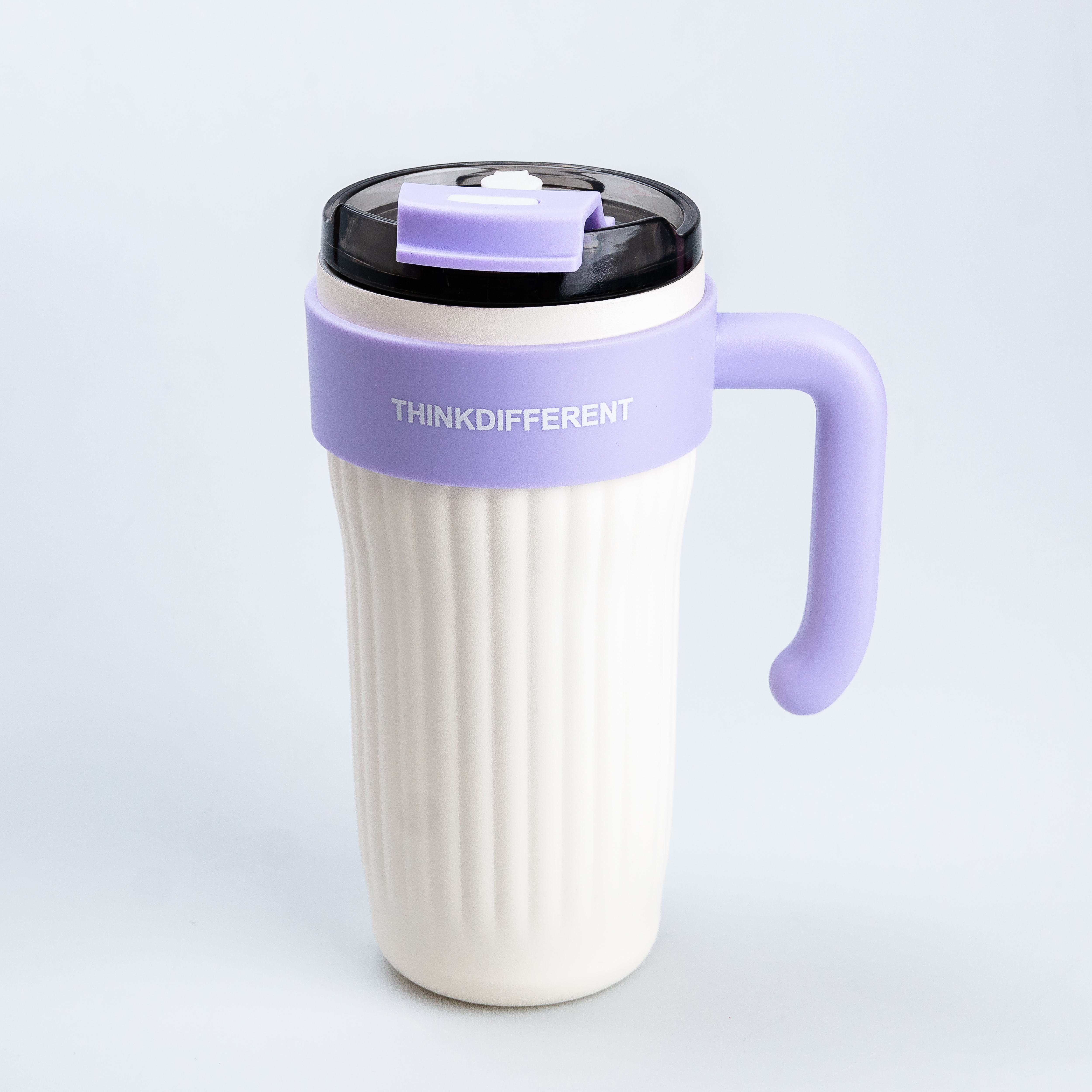 Термокружка Happy Life ThinkDifferent 860 мл з кришкою на защіпці та ручкою білий з бузковим (HP28487W)