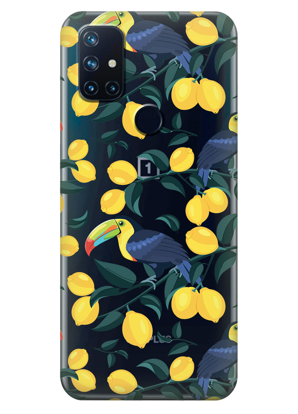 Прозрачный силиконовый чехол iSwag для OnePlus Nord N10 с рисунком - Туканы и лимоны (KS14785)