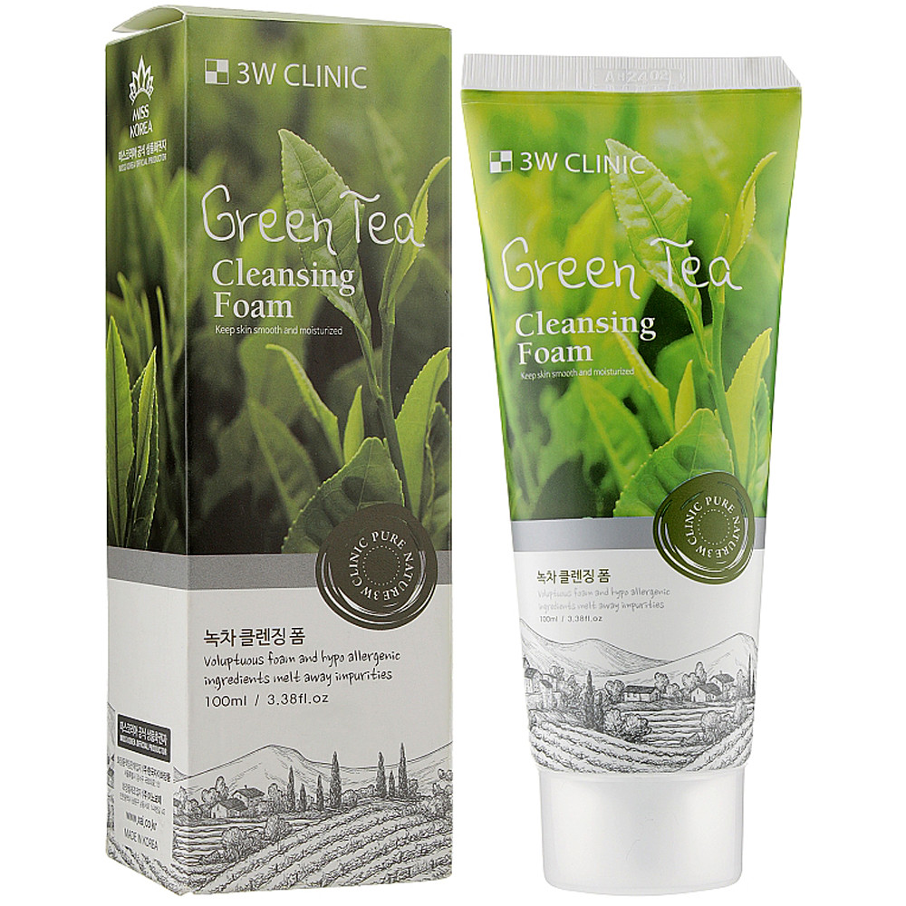 Пенка для умывания с экстрактом зелёного чая 3W Clinic Green Tea Cleansing Foam 100 мл (8809469774871)