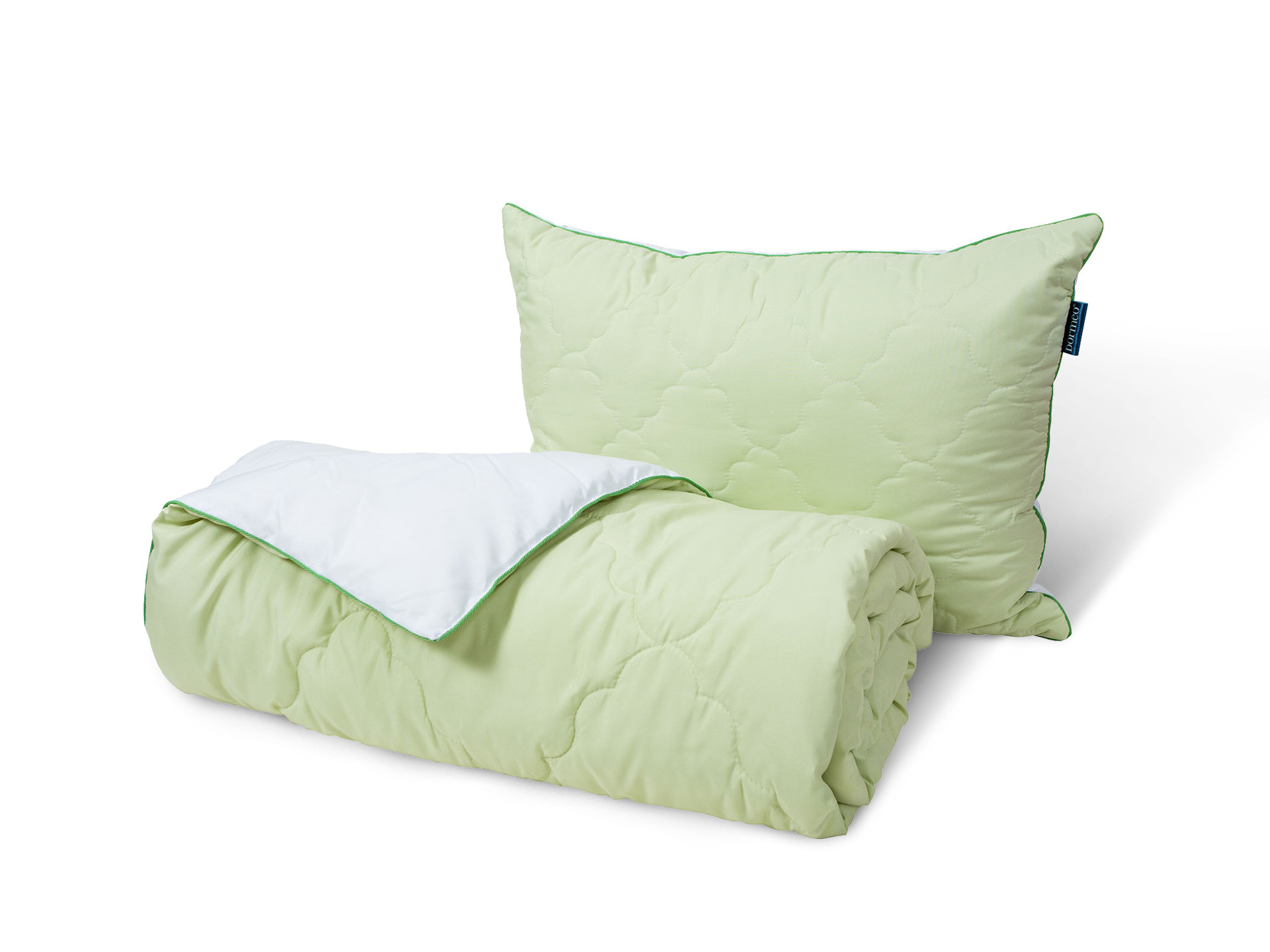 Набор одеяло и классическая подушка Dormeo Бамбук 200x200 см Зеленый/белый