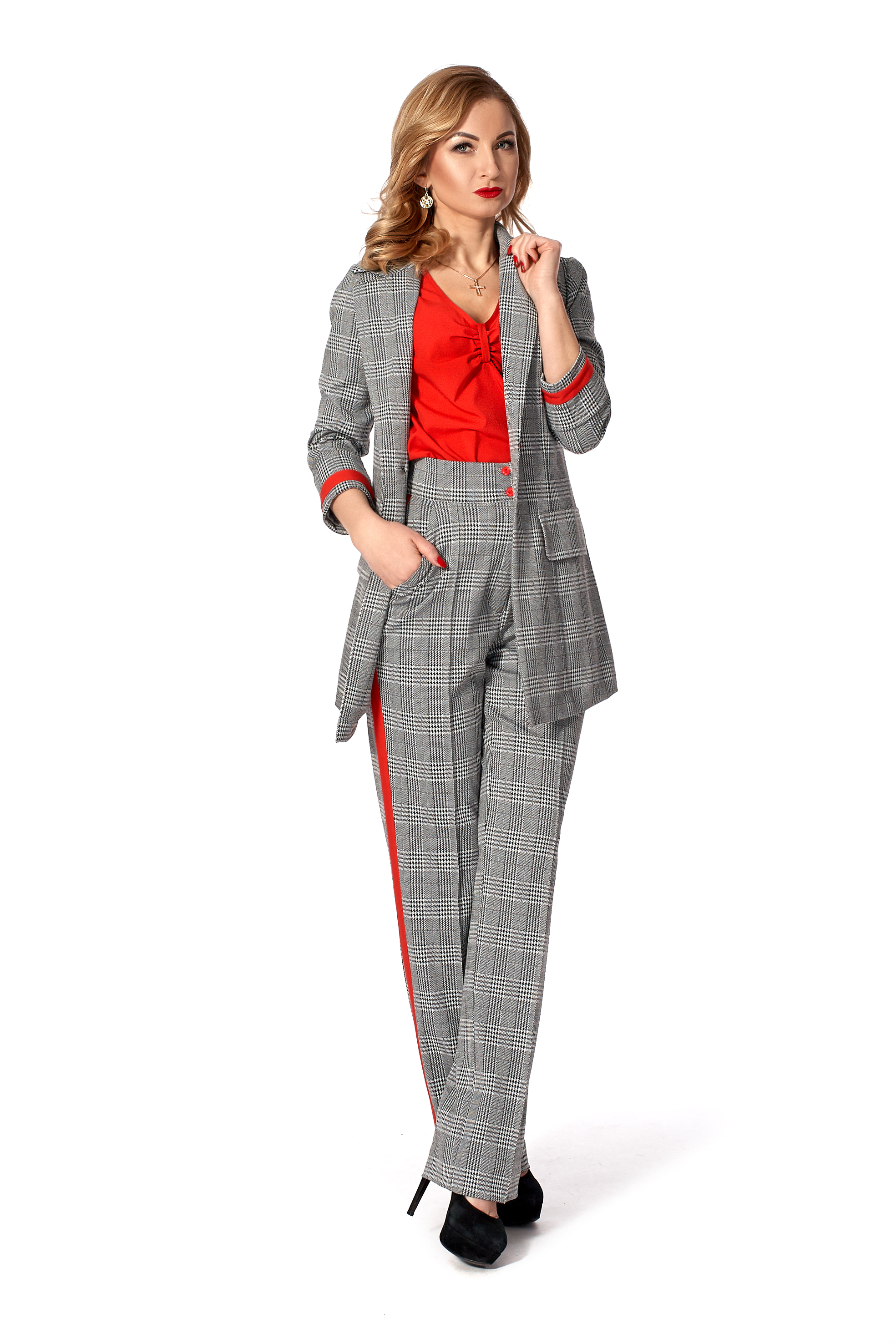 Костюм трійка SL-FASHION 46 Сіро-червоний (SLF-677.01-3)