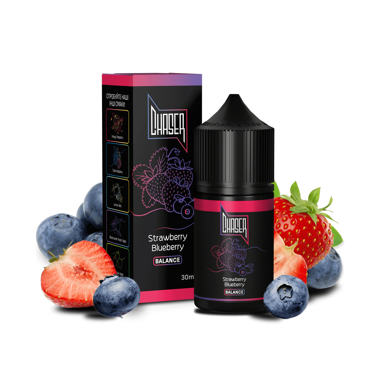 Солевая жидкость для вейпа CHASER Black Balance: STRAWBERRY BLUEBERRY 30 ml 50 mg Клубника черника (15290-hbr)