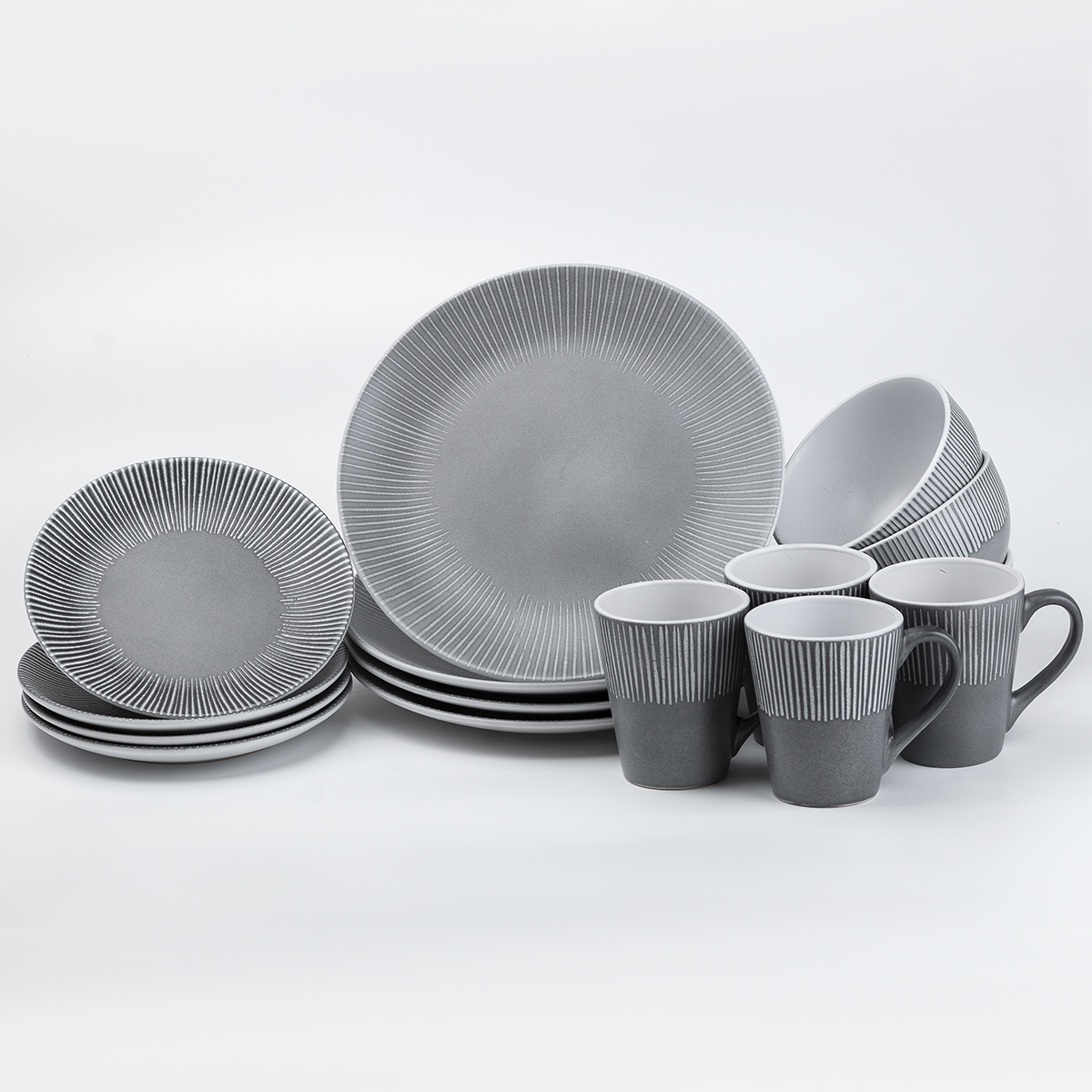 Столовый сервиз на 4 человека керамический TS Kitchen Solaris серый (HP20338)