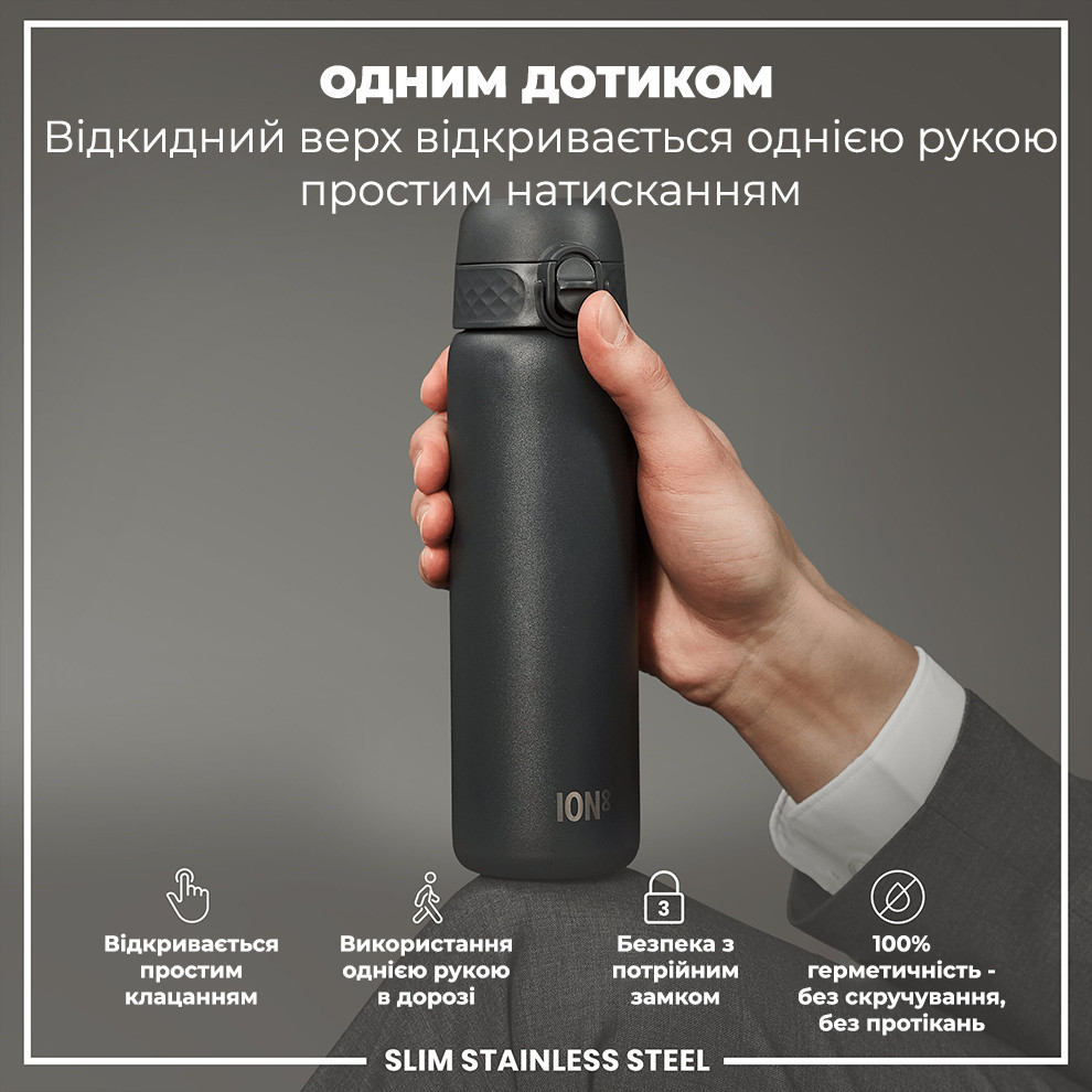 Пляшка для води ION8 Stainless Steel 600 мл Grey (I8SS600GRY)