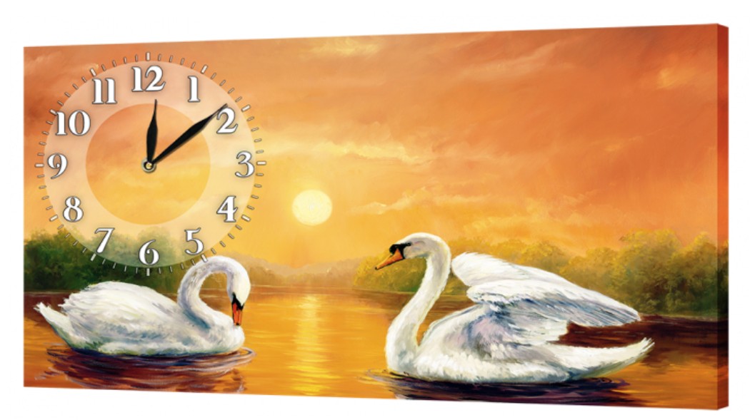Настенные часы ProfART на холсте 30 x 53 см Лебеди на закате (BSXN52499)