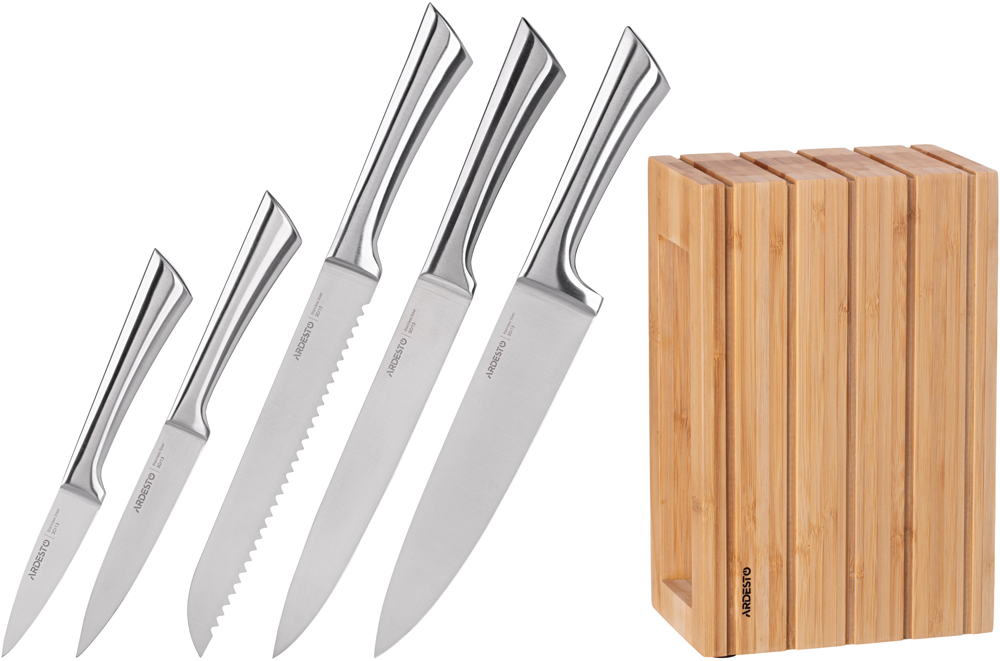 Набір ножів Ardesto Black Mars з бамбуковою підставкою 6 предметів (AR2021SB)
