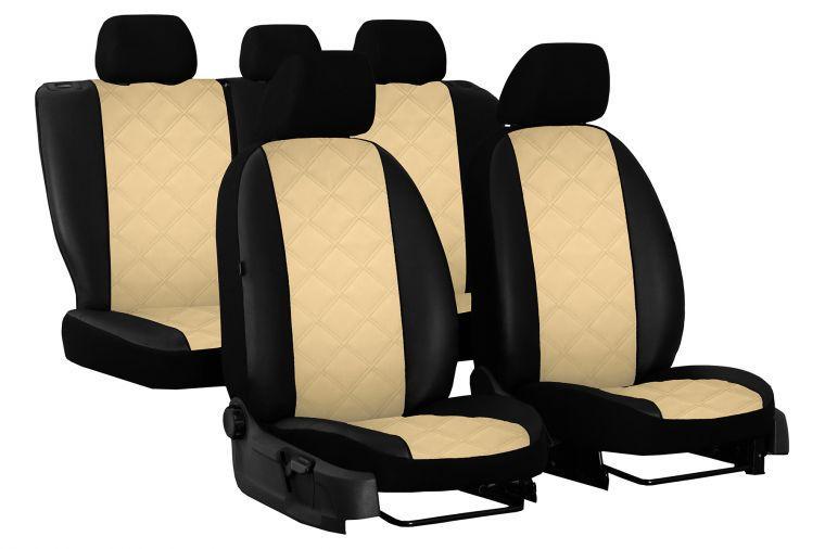Универсальные авто чехлы на сиденья из эко кожи Pok-ter ELIT Premium с бежевой вставкой