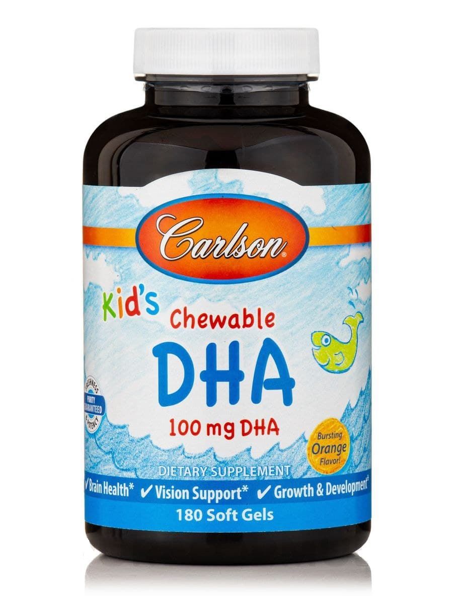 Рыбий жир для детей Kids Chewable DHA Carlson Labs апельсин 100 мг 180 гелевых капсул